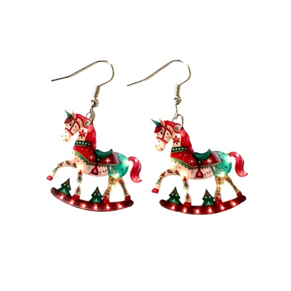 Jewelry - ⭐️ 5 for $25 Holiday Festive Christmas Horse Hoop Earrings Silver Tone